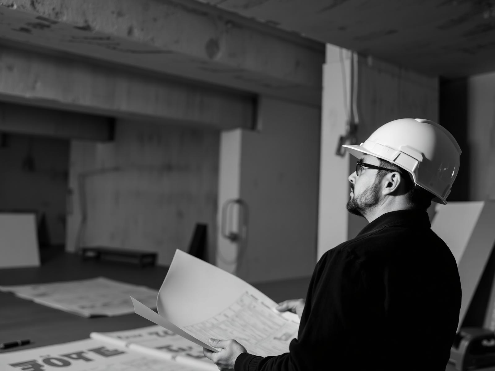 Plano arquitectónico sobre mesa de trabajo